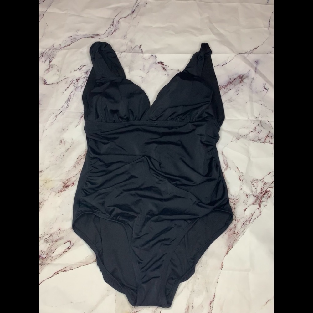 Womens Black Ruched Swimsuit Size Large (12-14)